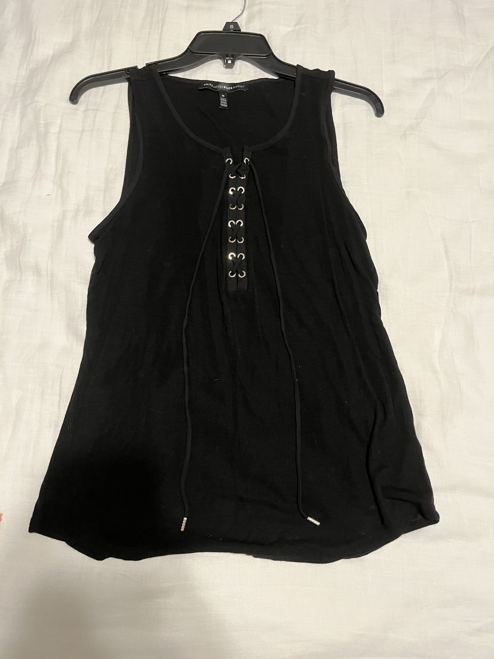 White House Black Market Black Lace-Up Tank Top Size Medium